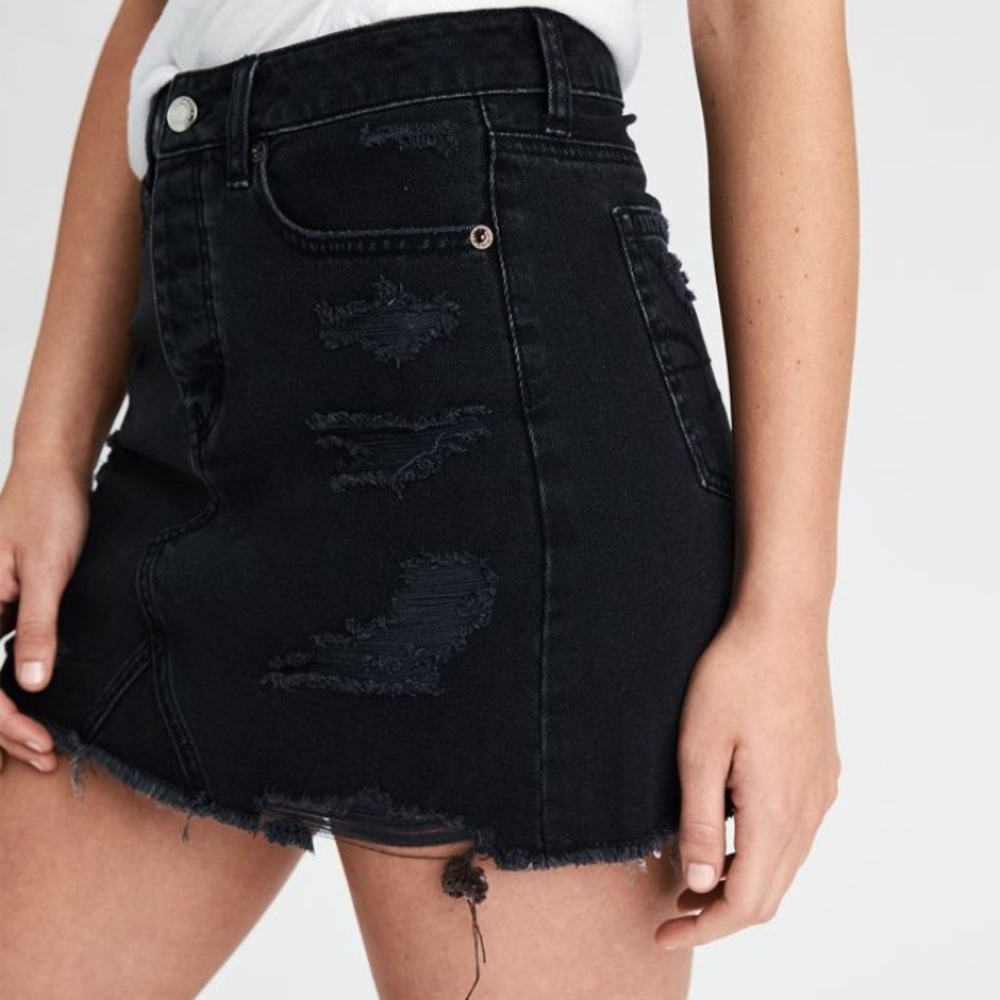 American Eagle High-Waisted Destroyed Denim Skirt